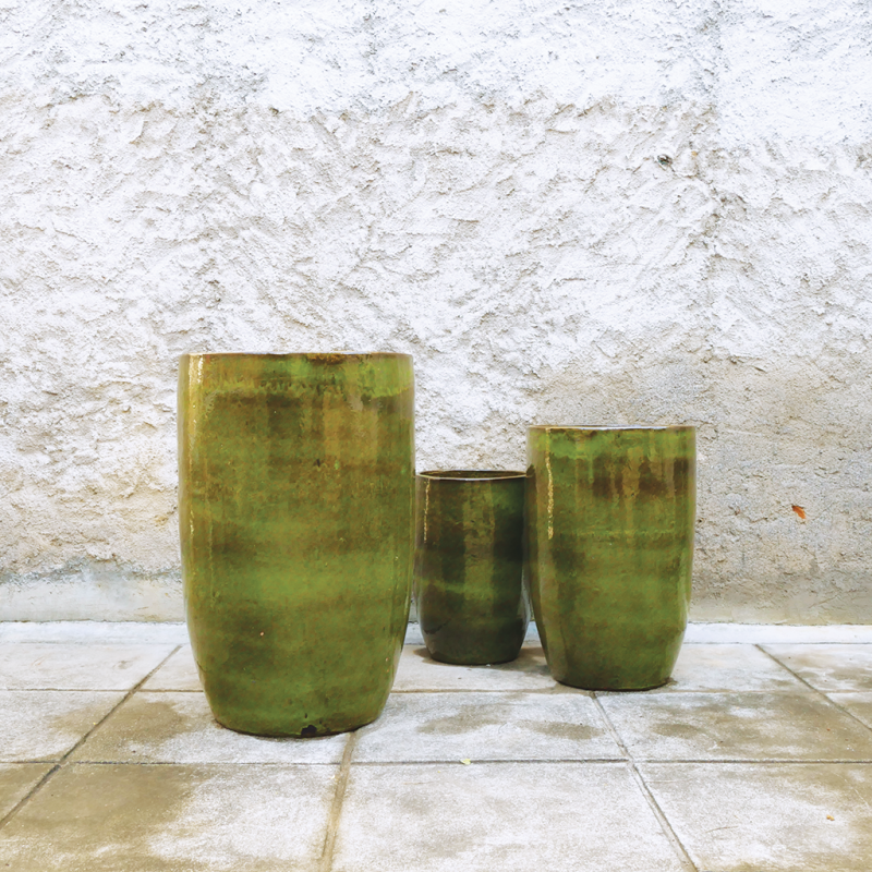 Vaso Grande Color Verde Oliva Smaltato Invasieu 2505