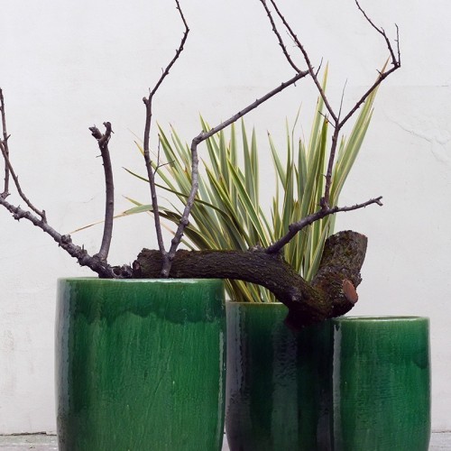 Vaso cilindrico svasato verde smeraldo smaltato - online su In-Vasi