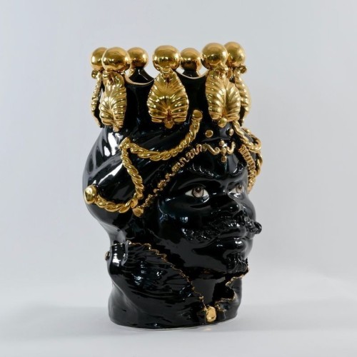 Testa di moro in ceramica nera e oro zecchino